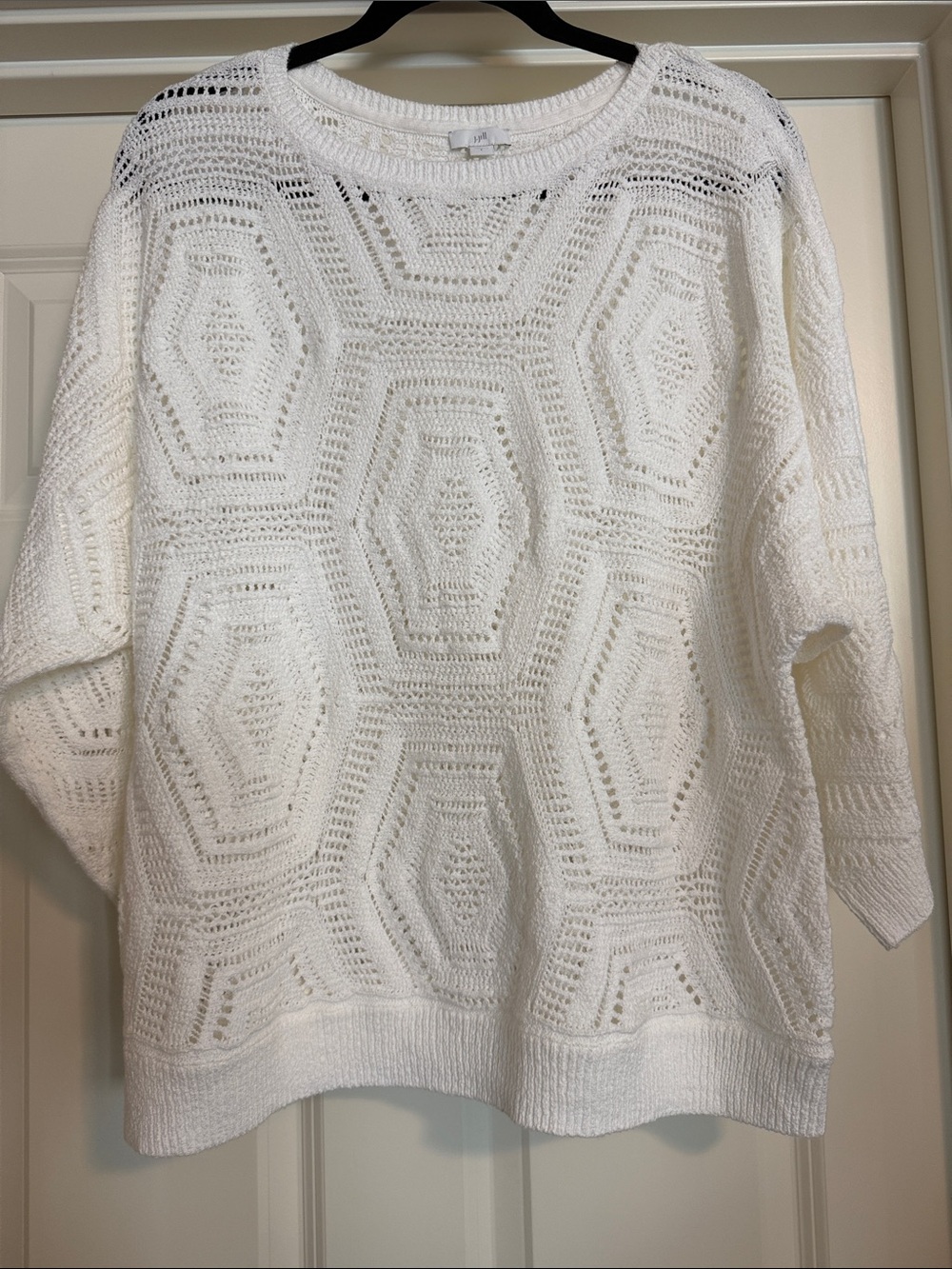 J. Jill White Openwork Knit Crewneck Sweater